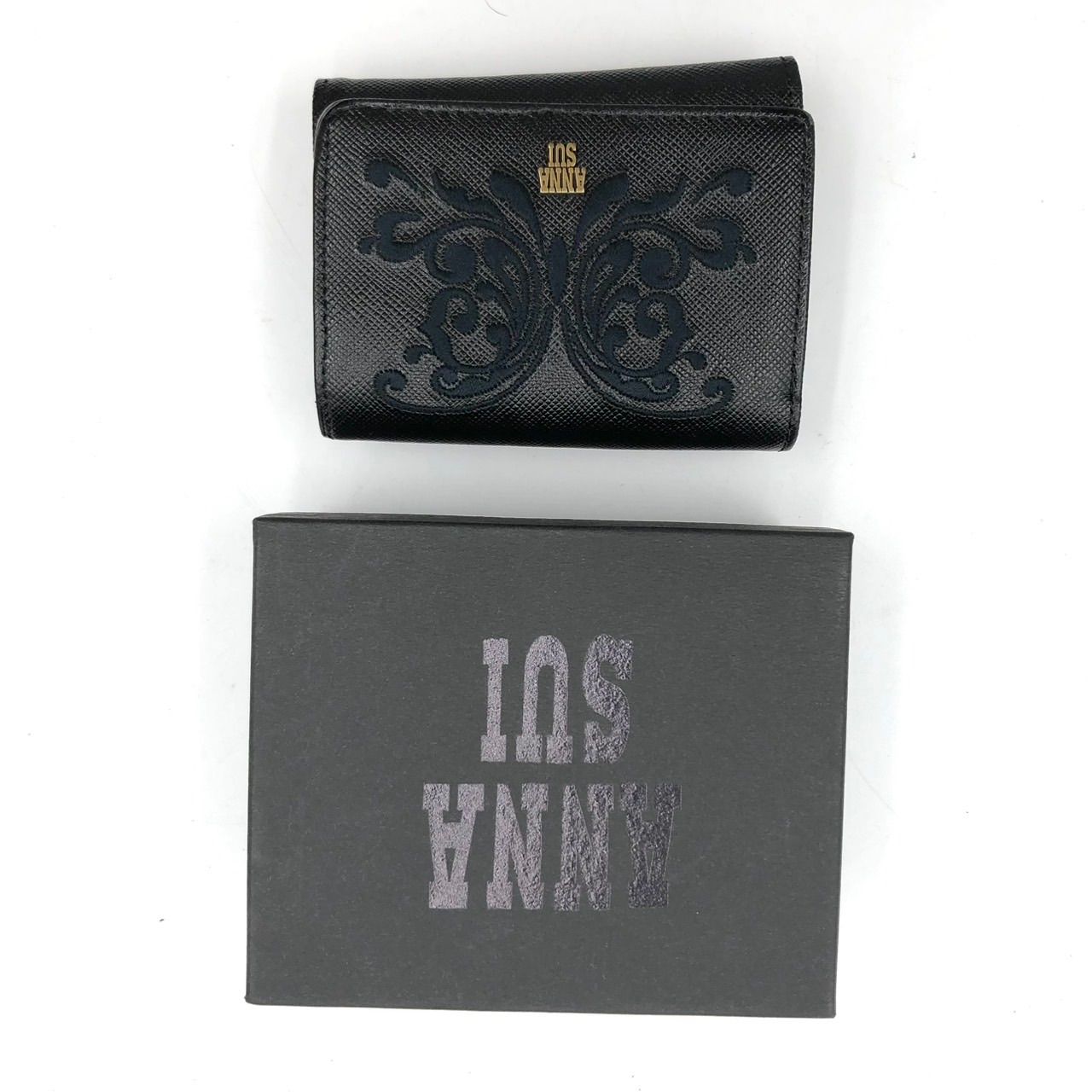 ANNA SUI アナスイ 三つ折り財布 コンパクト ウォレット 黒 蝶 レザー