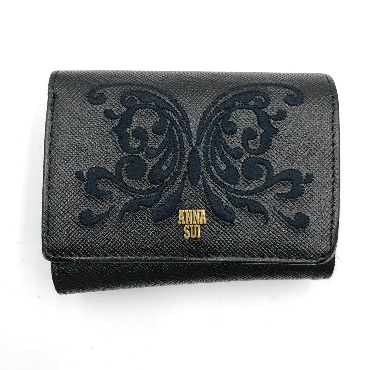 ANNA SUI アナスイ 三つ折り財布 コンパクト ウォレット 黒 蝶 レザー