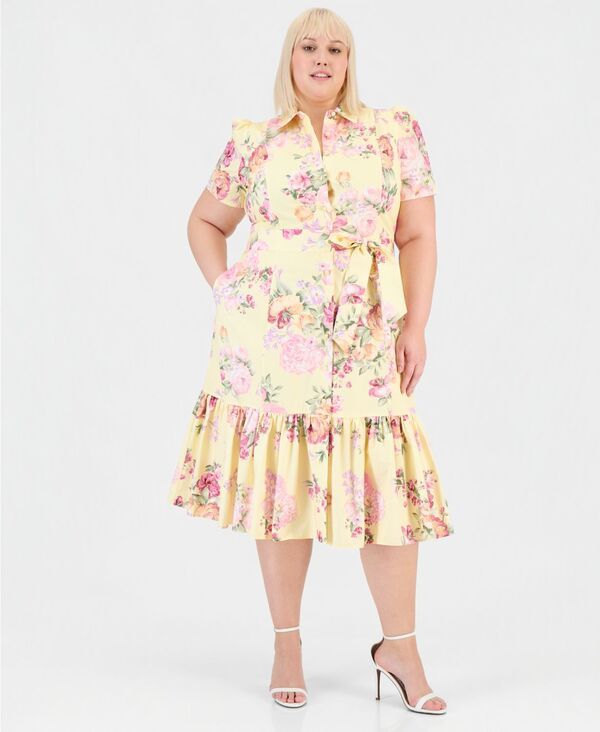 アンクライン レディース トップス シャツ ティアード 半袖 Anne Klein WomenshortSleeve Tiered Shirtdress Daffodil Multi マルチカラー