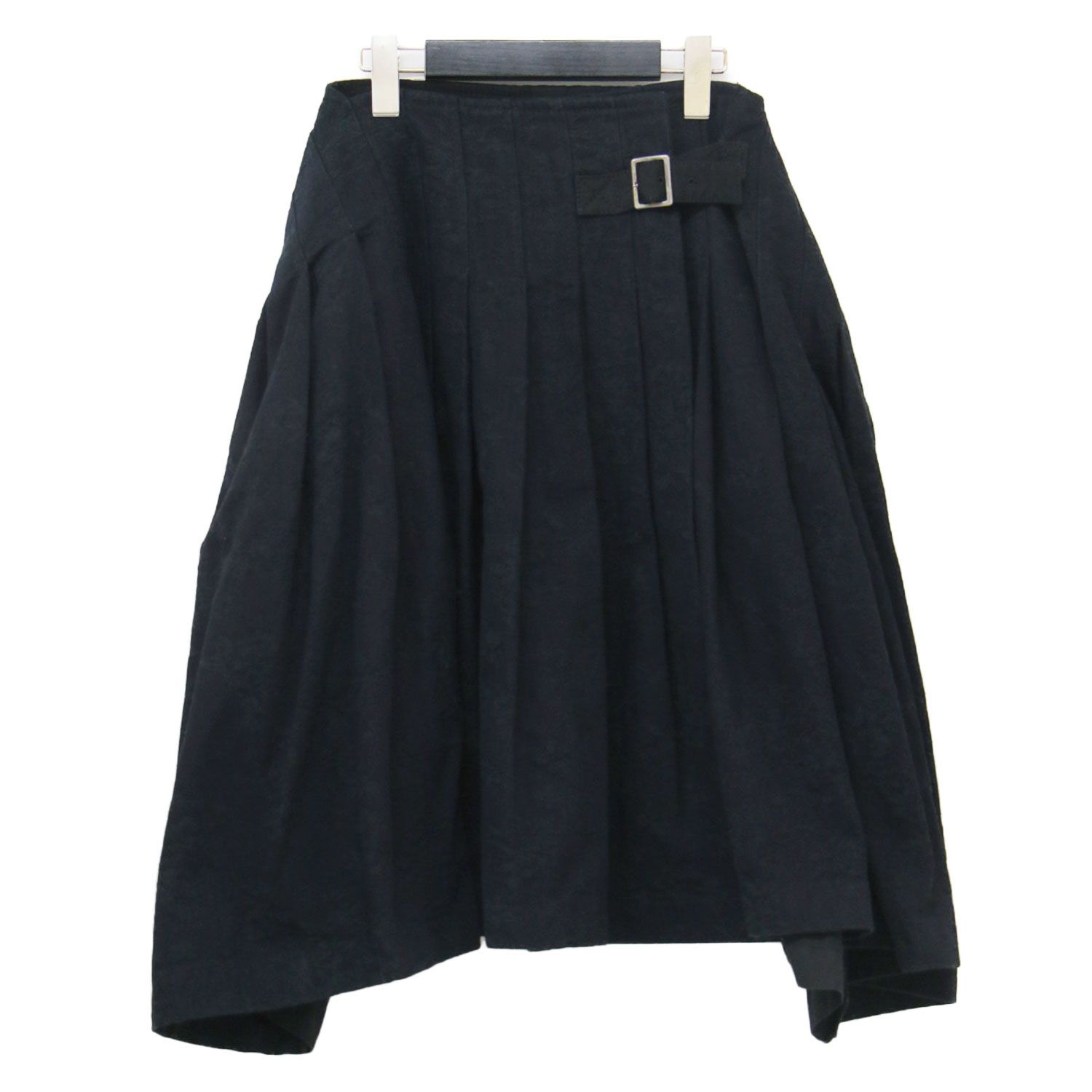 tricot COMME des GARCONS トリコ コム デ ギャルソン スカート ネイビー ブラック S フラワージャガード プリーツ ラップ スカート TR-S05 ミディ丈 Aライン 切替 ギャザー コットン ボトムス【レディース】【中古】