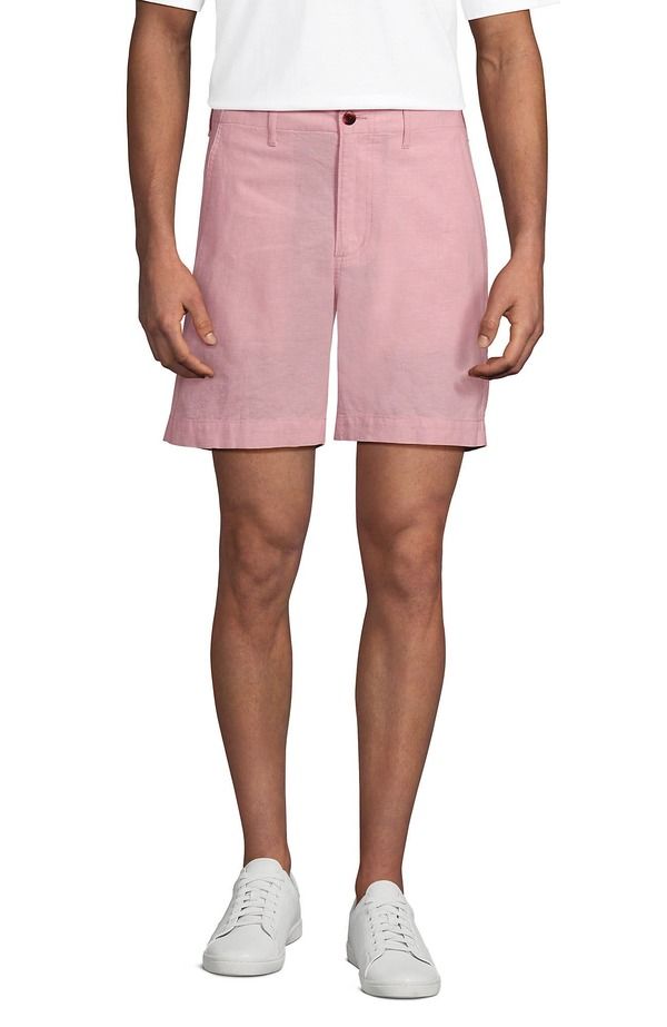 ランズエンド メンズ ボトムス ハーフパンツ・ショーツ リネン Lands End 7 Classic Fit Linen Blend Short Pale Sunset Coral Pink ピンク