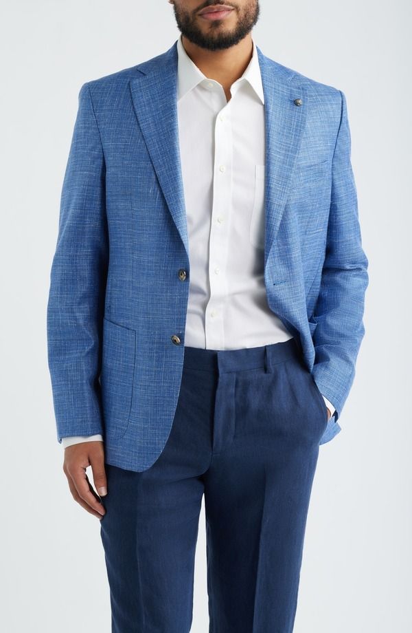 ジャックビクター メンズ アウター ジャケット・ブルゾン ウール シルク コート Jack Victor Morton Contemporary Fit Blue Slub Wool Silk Ble