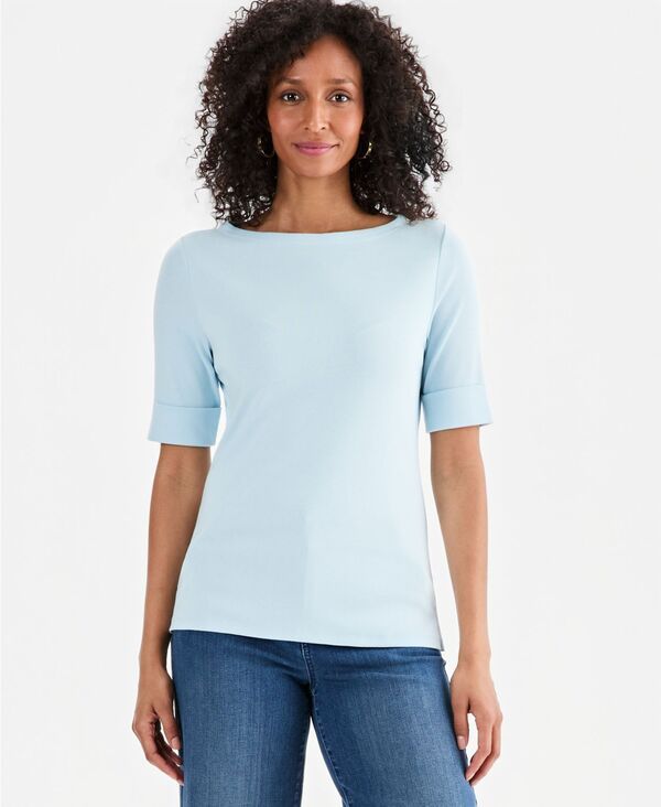 スタイルアンドコー レディース トップス シャツ コットン Style Co Womens BoatNeck Elbow Sleeve Cotton Top Exclusively at Macysu