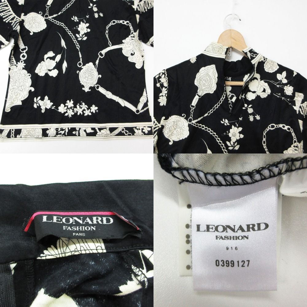LEONARD レオナール 半袖Tシャツ フラワープリント ハイネック