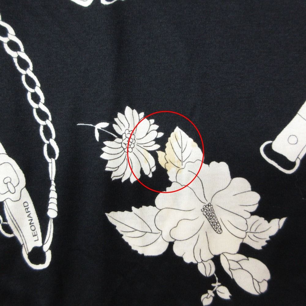 LEONARD レオナール 半袖Tシャツ フラワープリント ハイネック