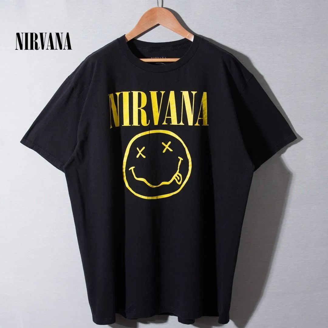 NIRVANA ビッグシルエットTシャツ ブラック ニルヴァーナ NIRVANA Tシャツ XL ブラック イエロー スマイル バンT