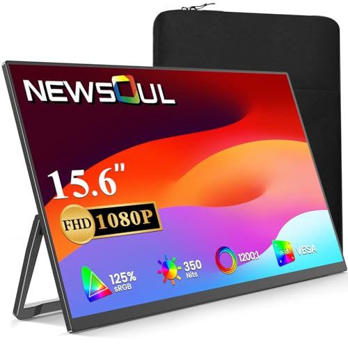 15.6インチ モバイルモニター Newsoul モバイルディスプレイ 収納ケース付き フルHD IPS 125%広色域 軽量薄型 ポータブルモニター PS5/PS4/スマホ/PC/Mac 対応 スタンド付き 縦置き スピーカー内蔵 VESA fe68e530