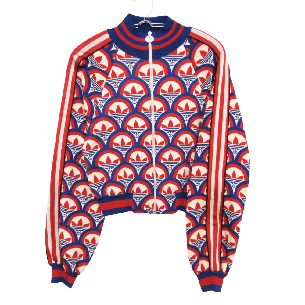 GUCCI グッチ × adidas アディダス ブルゾン トラック ジャケット クロップド ショート丈 ライン ジップアップ ジャージ 上着 トレフォイル GGロゴ ブルー M 【中古】