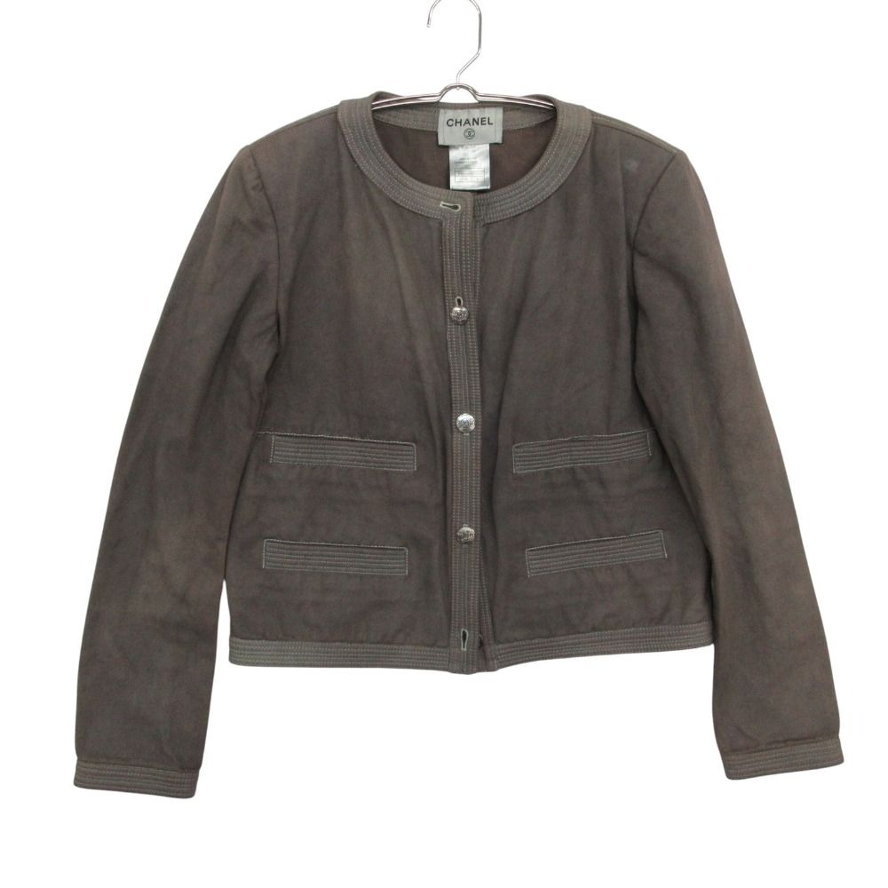 【良品】CHANEL　シャネル　ココマークボタンベルベットノーカラージャケット CHANEL シャネル ノーカラージャケット ヴィンテージ ココマークボタン