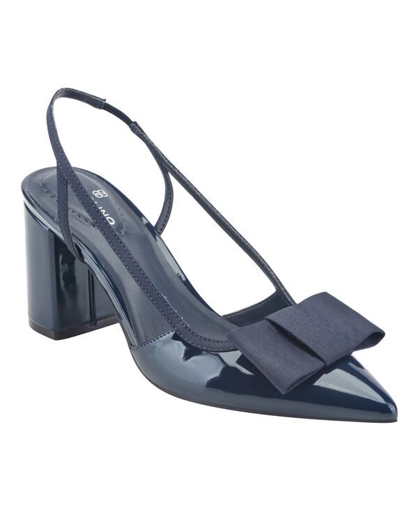 バンドリーノ レディース シューズ パンプス ヒール Bandolino Womensanessa Bow Block Heel Slingback Pumps Dark Blue Patent ブル