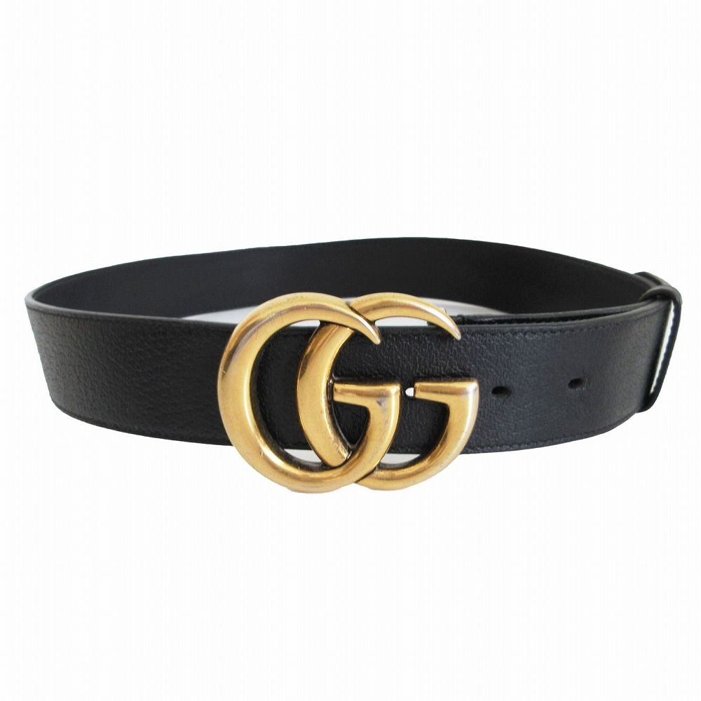 GUCCI グッチ ベルト ダブルG シャイニーバックル ワイド ブラック 85.34 メンズ 【中古】
