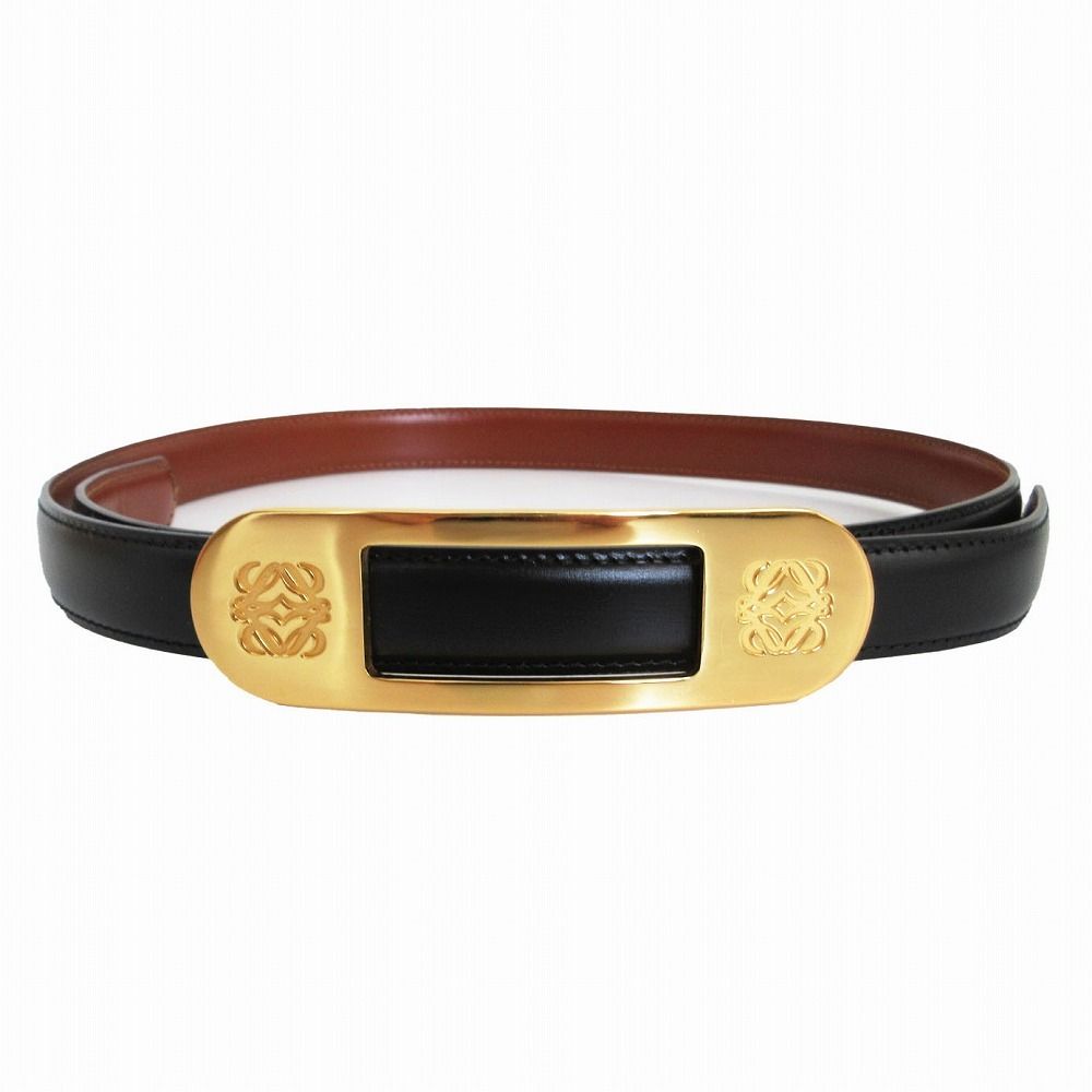 LOEWE ロエベ ベルト アナグラムロゴバックル リバーシブルベルト サイズ28-70 ブラック レディース 【中古】