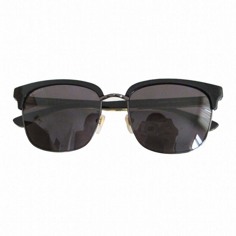 GUCCI グッチ サングラス サイドロゴ シェリー フレーム ブラック ゴールド サイズ56□18-145 ブラック メンズ レディース 【中古】