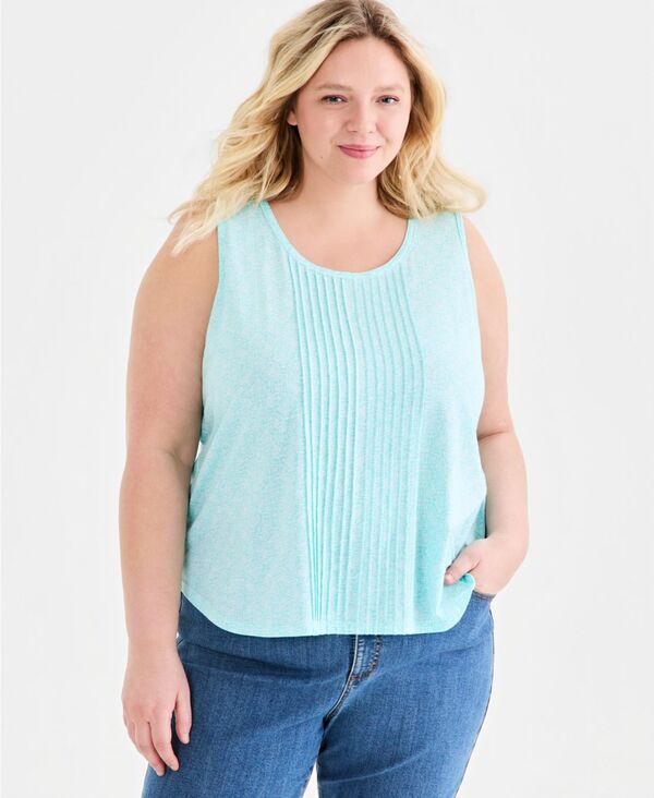 スタイルアンドコー レディース トップス タンクトップリント Style Co Womens Printed Pintuck Tank Top Softurquoise ターコイズ