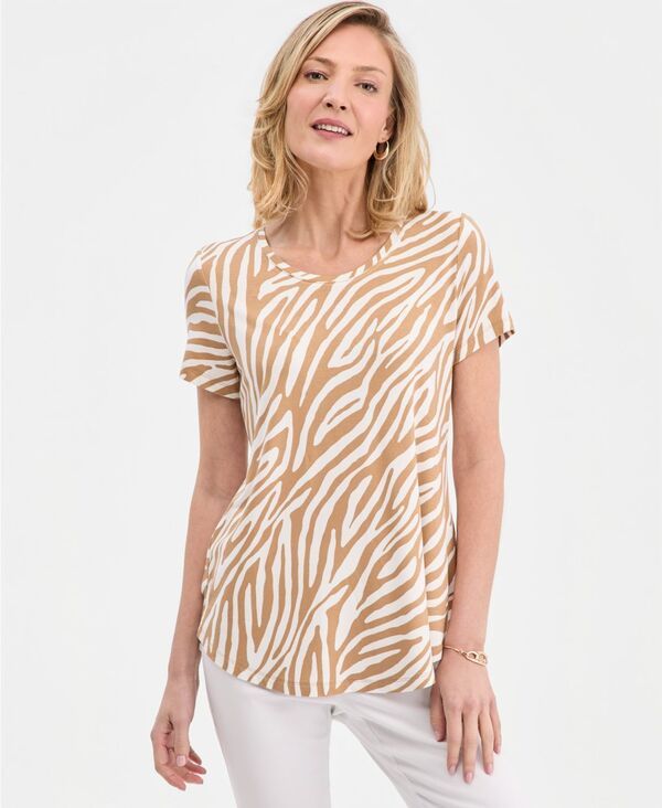 ジェイエムコレクション レディース トップス シャツ プリント JM Collection Womens Printed ScoopNeck Short Sleeve Top Natural Came