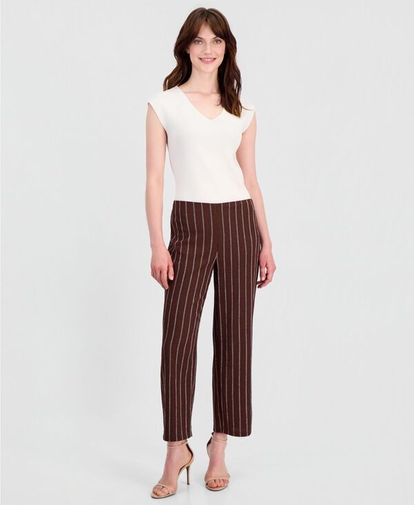 アンクライン レディース ボトムス カジュアルパンツ プチ ニット Anne Klein Womenstriped Textu redKnit PullOn Pants Regular Petite