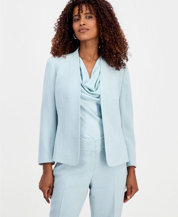 カスパール レディース アウター ジャケット・ブルゾン プチ Kasper Womens Collarless OpenFront Jacket Regular Petite Sea Glass