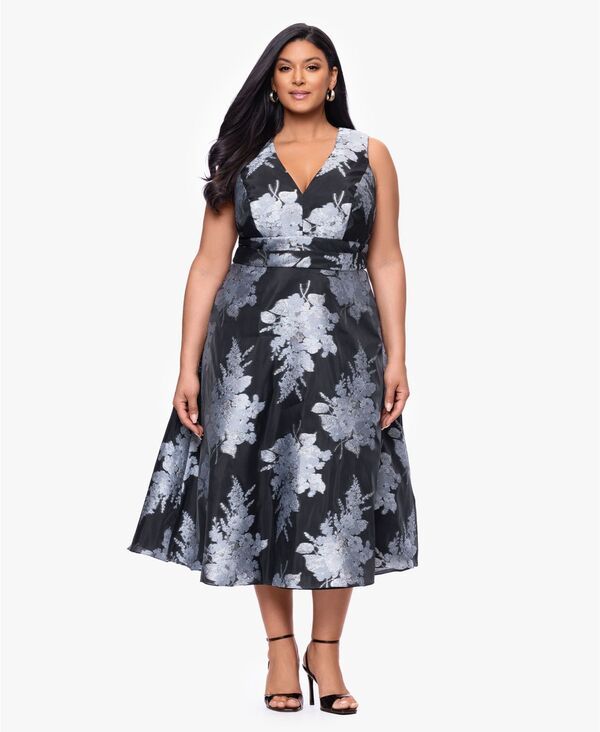 ベッツィアンドアダム レディース トップス ワンピース Vネック Betsy Adam Womens VNeck Brocade Dress Black Light Blue ブラック