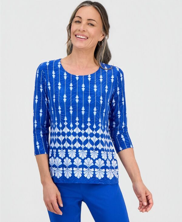 ジェイエムコレクション レディース トップス シャツ プリント JM Collection Womens Printed 34 Sleeve ScoopNeck Jacquard Top Deepac