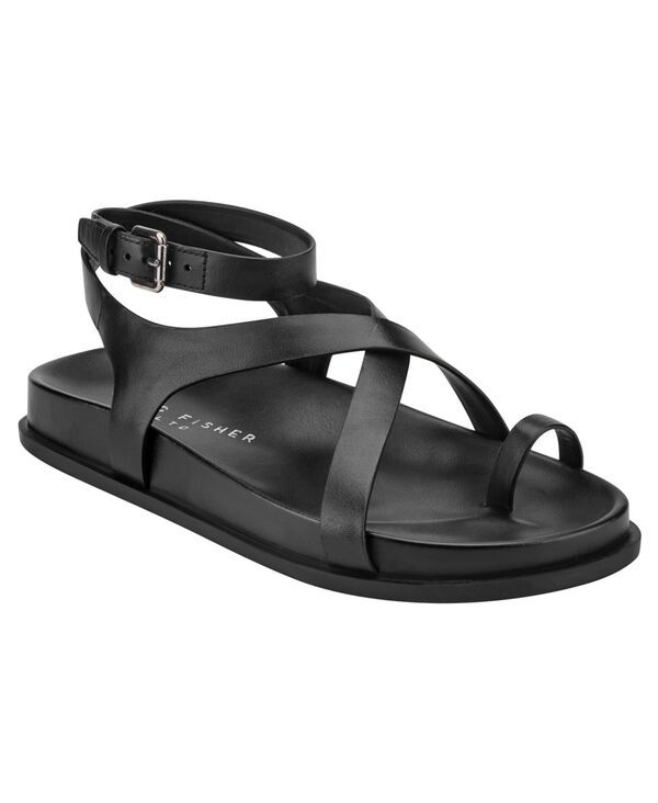 マーク・フィッシャー レディース シューズ サンダル Marc Fisher LTD Womens Bevy Strappy Flat Footbed Sandals Black Leather ブラ