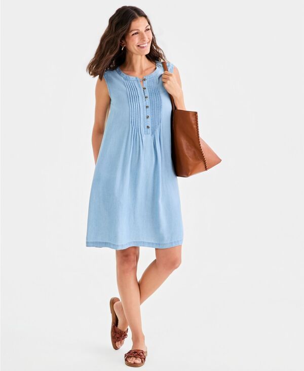 スタイルアンドコー レディース トップス ワンピース ノースリーブ Style Co Womens Chambray Sleeveless Pintuck Dress Anna Wash