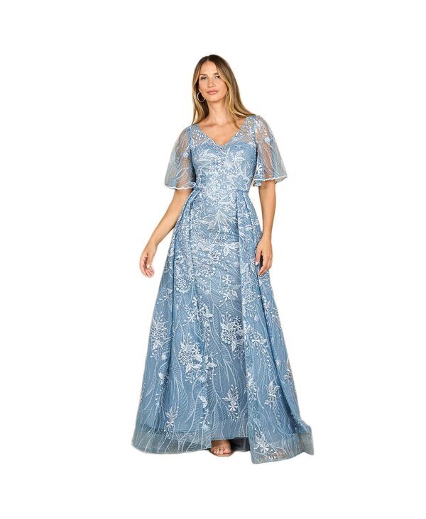 ララ レディース トップス ワンピース Vネック ケープデザイン スカート キャップ ケープ レース Lara Womens Overskirt Lace Fitted VNeck Gown with