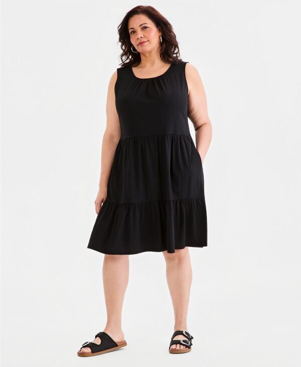 スタイルアンドコー レディース トップス ワンピース ティアード ノースリーブ ニット Style Co Womensleeveless Tie red Knit Dress Deep Black ブ