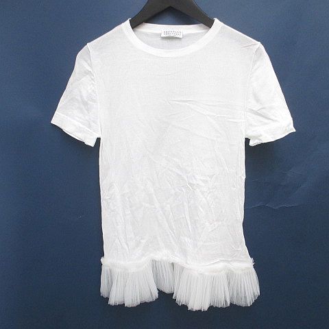 ブルネロクチネリ BRUNELLO CUCINELLI DW5223246 半袖 Tシャツ カットソー フリル S 白系 ホワイト イタリア製 チュール 無地