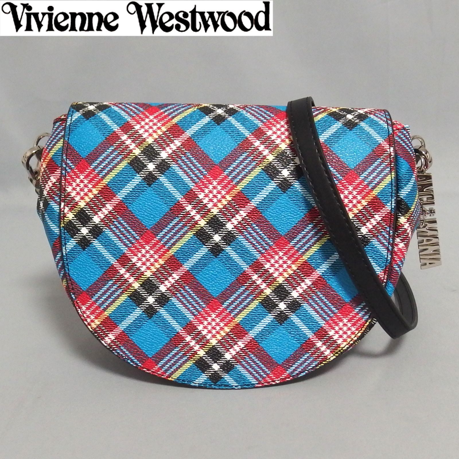 極美品★Vivienne Westwood ANGLOMANIA タータンチェック チャーム付き ショルダーバッグ アングロマニア ヴィヴィアン・ウエストウッド★