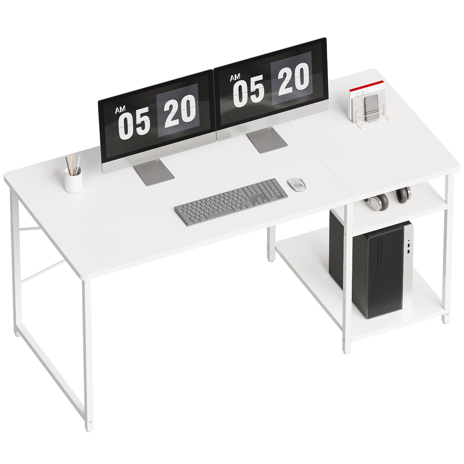 Maihail パソコンデスク pcデスク 机 白 カウンター テーブル スタンディングデスク 勉強机 家具 パソコンラック table 学習机 収納 幅140*奥行60cm 白い SZ123BS スチールウッド簡易棚付きデスク ホワイトｍａ
