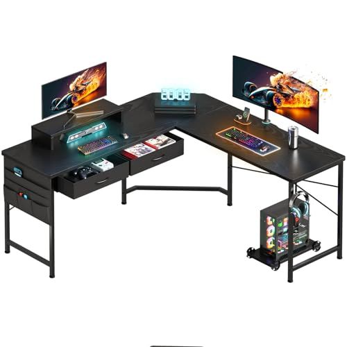 YeTom ゲーミングデスク125cm x 125cm l字デスク pcデスク収納袋付き学習机 作業机引き出し付きデスク L字型 PC 勉強机 作業 在宅勤務 ?いｍａ