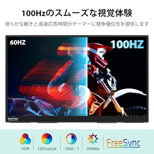 モバイルモニター 18.5インチ InnoView モバイルディスプレイ 120%sRGB 100Hz 1920x1080 FHD 大画面 ゲーミングモニター ポータブルモニター IPS液晶パネル 非光沢 HDRモード FreeSync ブルーライト機能 ｍａ