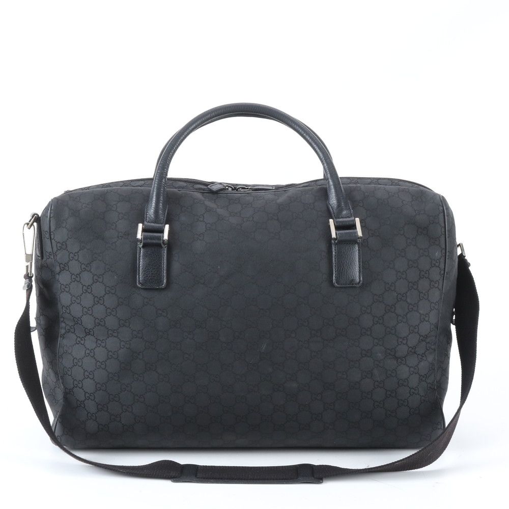 美品 グッチ GG ナイロン 196356 レザー 2WAY ボストン バッグ 斜め掛け ショルダー 出張 旅行 トート メンズ RUE EB36-9【中古】