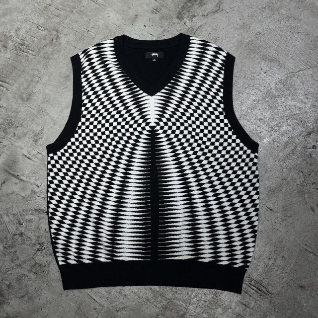 STUSSY 21ss PSYCHEDELIC CHECK VEST SIZE-S ステューシー サイケデリック チェック ニットベスト 心斎橋店