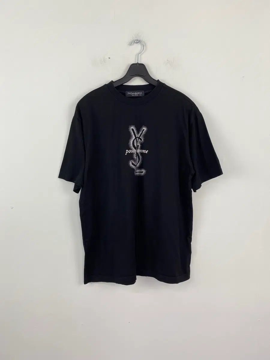 YVES SAINT LAURENT イヴ・サンローラン YSL プール オム ビックロゴ 半袖Tシャツ M <349>