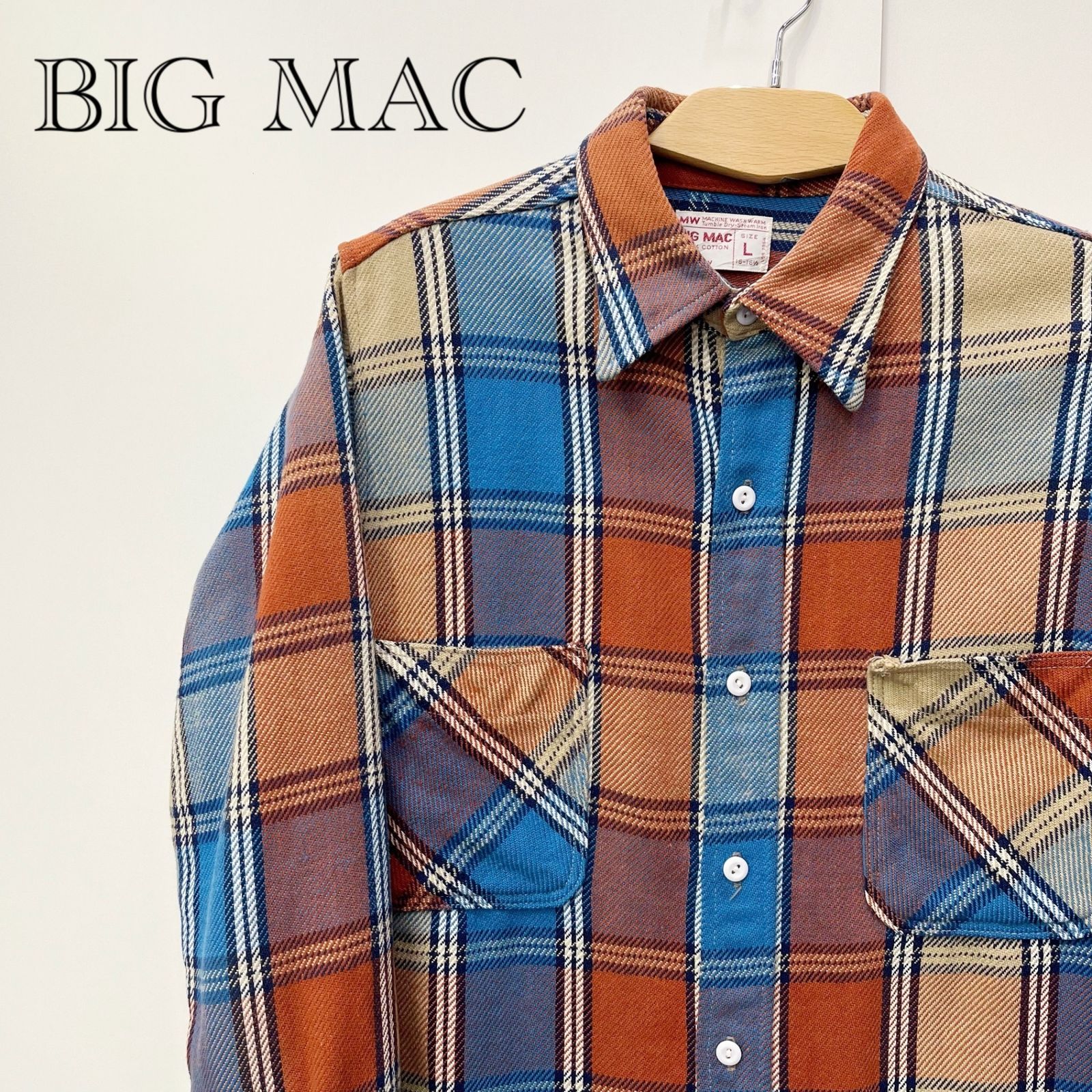 BIG MAC ビッグマック ヘビー ネルシャツ L ヴィンテージ オレンジ ブルー コットン 長袖 メンズ _208