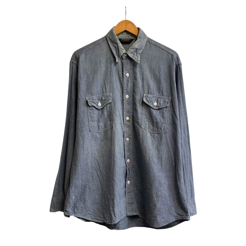 80s~ OSH KOSH オシュコシュ シャンブレーシャツ デニムシャツ ダンガリーシャツ 青 ブルー NO.T763