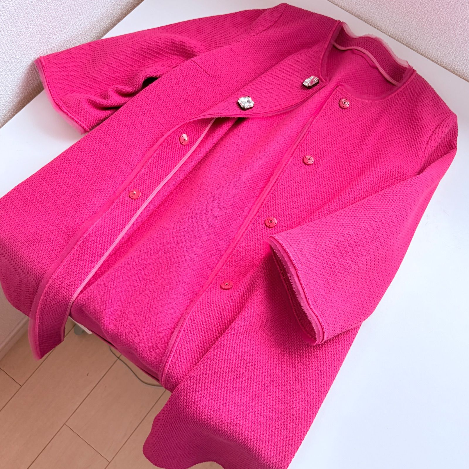 ERMANNO SCERVINO 100%cotton 宝石ボタン コート M相当 used。セレブ