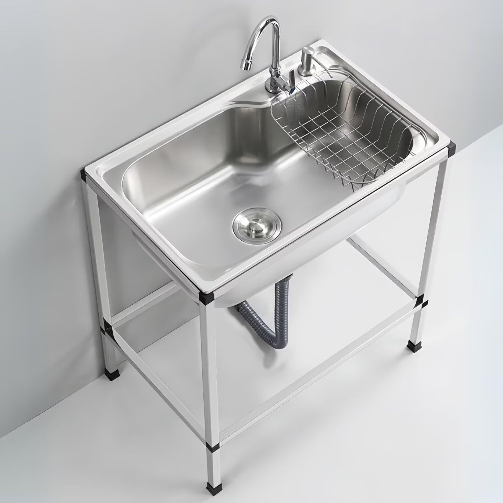 MISHIP ガーデンシンク キッチン用流し台 オールステンレス製 長さ60×幅45×高さ77cm 水が飛散しにくい 屋外作業 工具不要 簡易シンク 屋外 コンパクト 工場 農園 ステンレスシンク