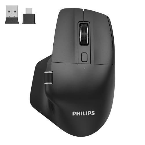 【PHILIPS ワイヤレスマウス】Bluetooth 5.0 USB-C USB-A対応 静音 充電式 最大100時間使用 サイドホイール搭載 横スクロール 7ボタン 3Dホイール 5段階DPI切替 右手用 エルゴノミクスマウス 自動スリー 659815df 11,690円