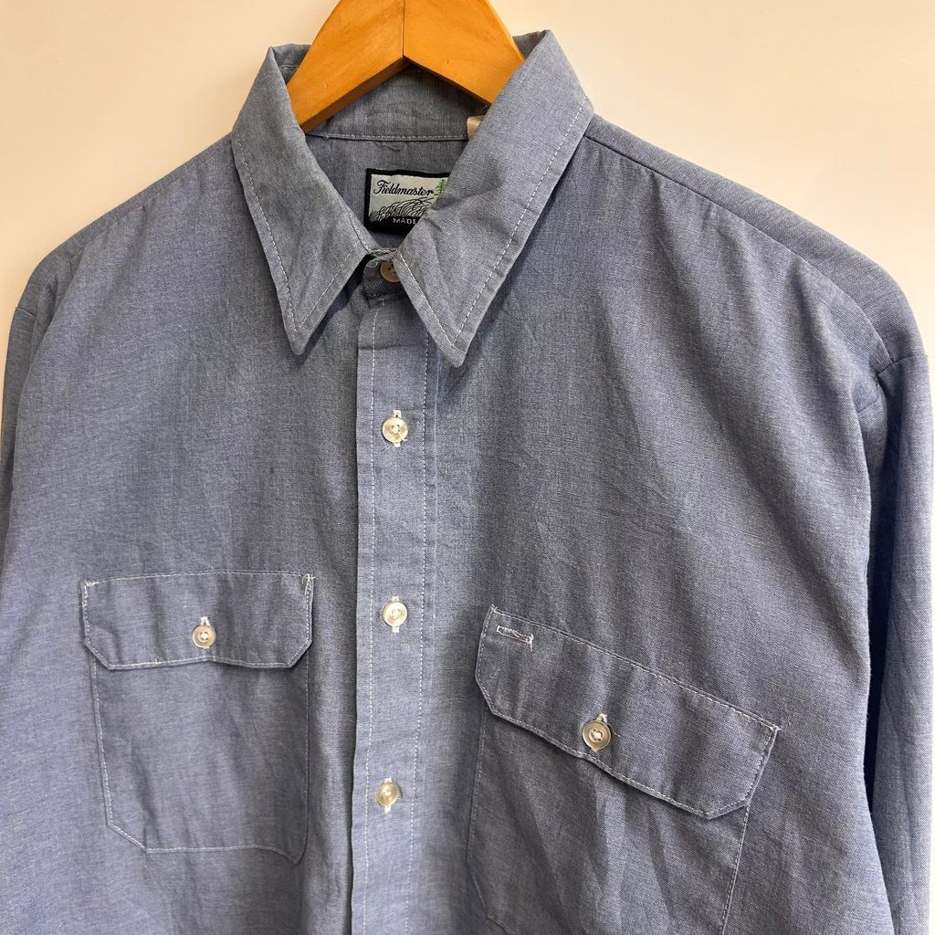 80s~ USA製 Field master フィールドマスター Sears シャンブレーシャツ デニムシャツ ダンガリーシャツ 青 ブルー SIZE L NO.T766 80s~ USA製 Field master フィールドマスター Sears シャンブレーシャツ デニムシャツ ダンガリーシャツ 青 ブルー SIZE L NO.T766