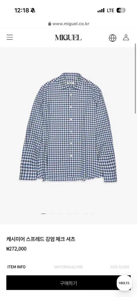 m ミゲル カシミア ギンガム CHECK シャツ