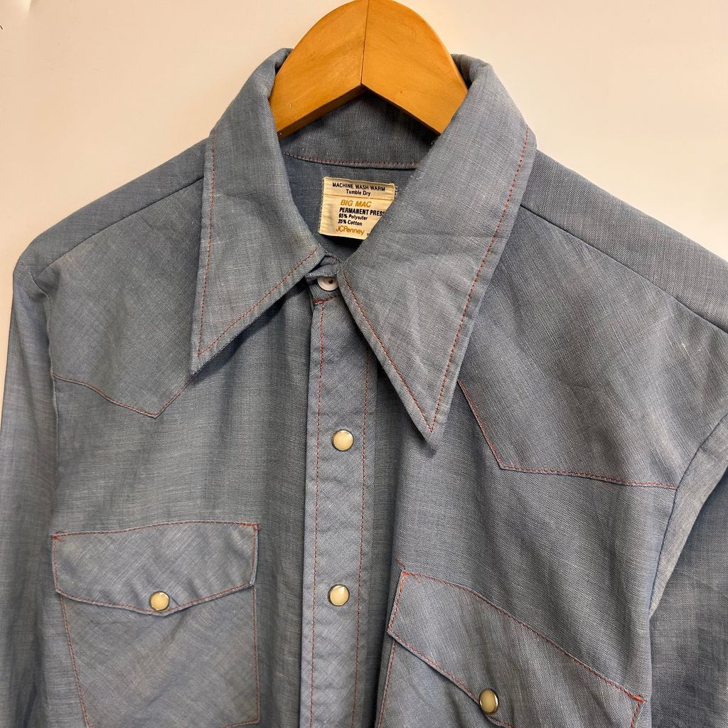 80s~ BIG MAC ビックマック JCPenney ウエスタンシャツ シャンブレーシャツ デニムシャツ ダンガリーシャツ 青 ブルー NO.T768