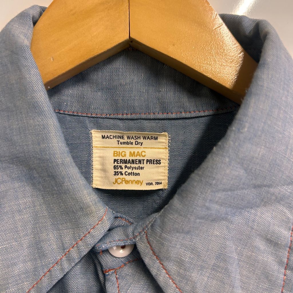 80s~ BIG MAC ビックマック JCPenney ウエスタンシャツ シャンブレーシャツ デニムシャツ ダンガリーシャツ 青 ブルー NO.T768