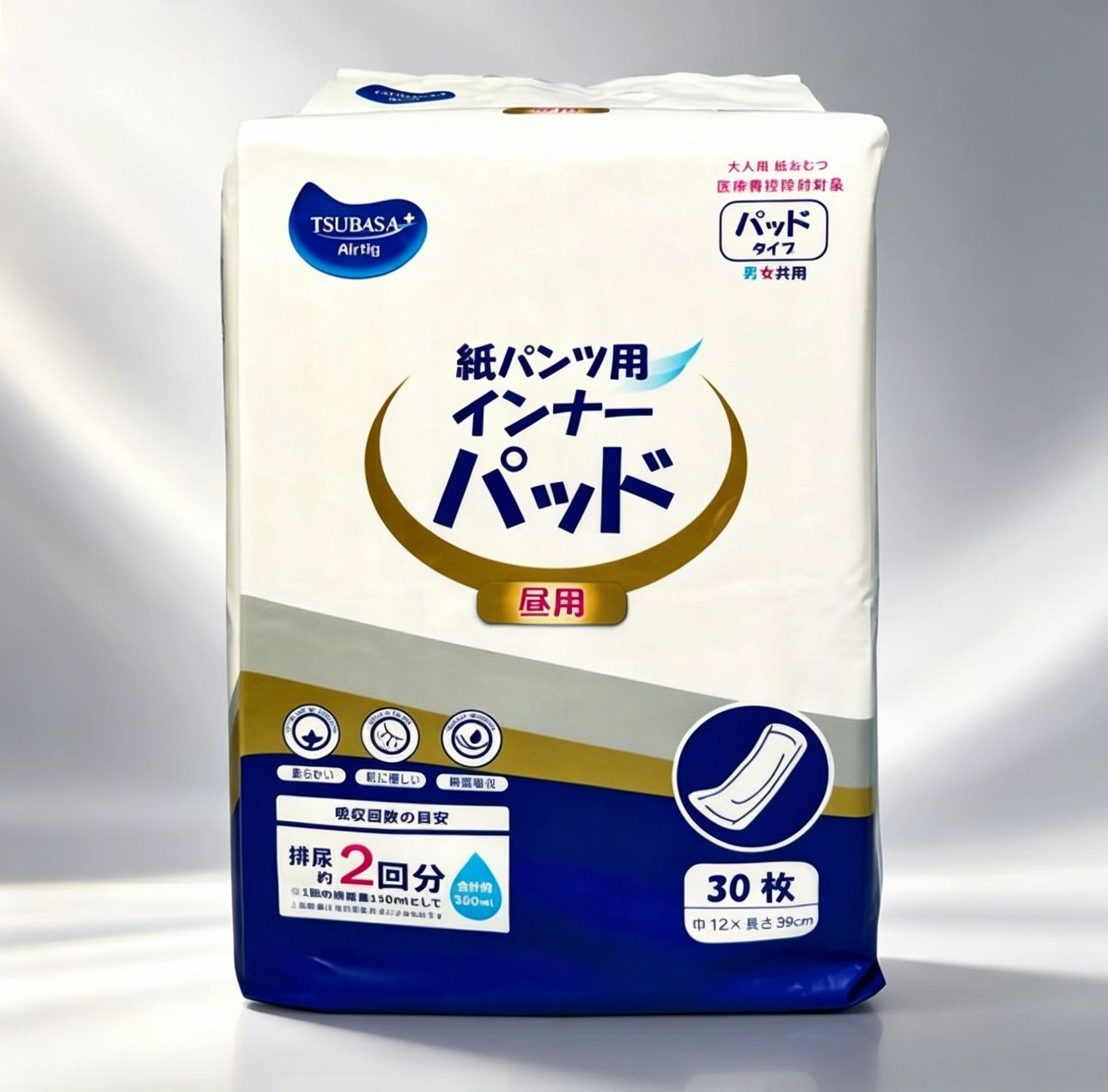 TSUBASA 介護用 紙パンツ用インナーパッド 昼用 600枚（30枚×20袋） 個包装 男女共用 ズレ止めテープ 横漏れ防止ガード 医療費控除対象品 尿とりパッド