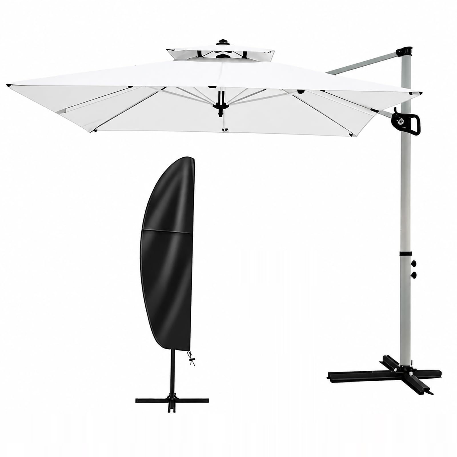 【2026新登場】ガーデンパラソル 大型 220/250cm ガーデンパラソル風強 角度調節 UVカット 高強度 撥水 ベンチレーション 風抜け 自立式 庭 テラス カフェ アウトドア (オフホワイト, 直径250cm)
