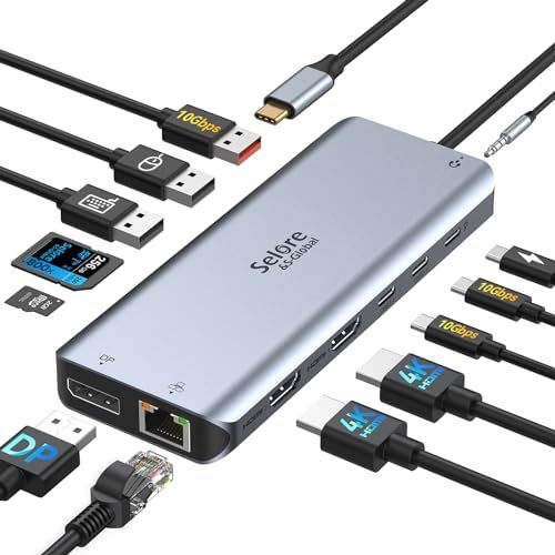 【新品】【13-in-1 3画面モード 2 HDMI＋DP 】Selore USB C ドッキングステーション 2/3画面出力 type-c usb ハブ10Gbps データ転送 usbハブ 100W PD急速充電 デュアル 4K /DP/U 85e2d760