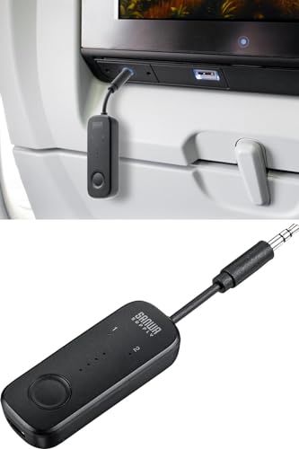 【新品】サンワダイレクト トランスミッター Bluetooth 5.3 バッテリー内蔵 【飛行機用プラグ付】送信機 2台同時接続 20時間使用 3.5mmプラグ テレビ 小型 400-BTAD013 7c1867d9