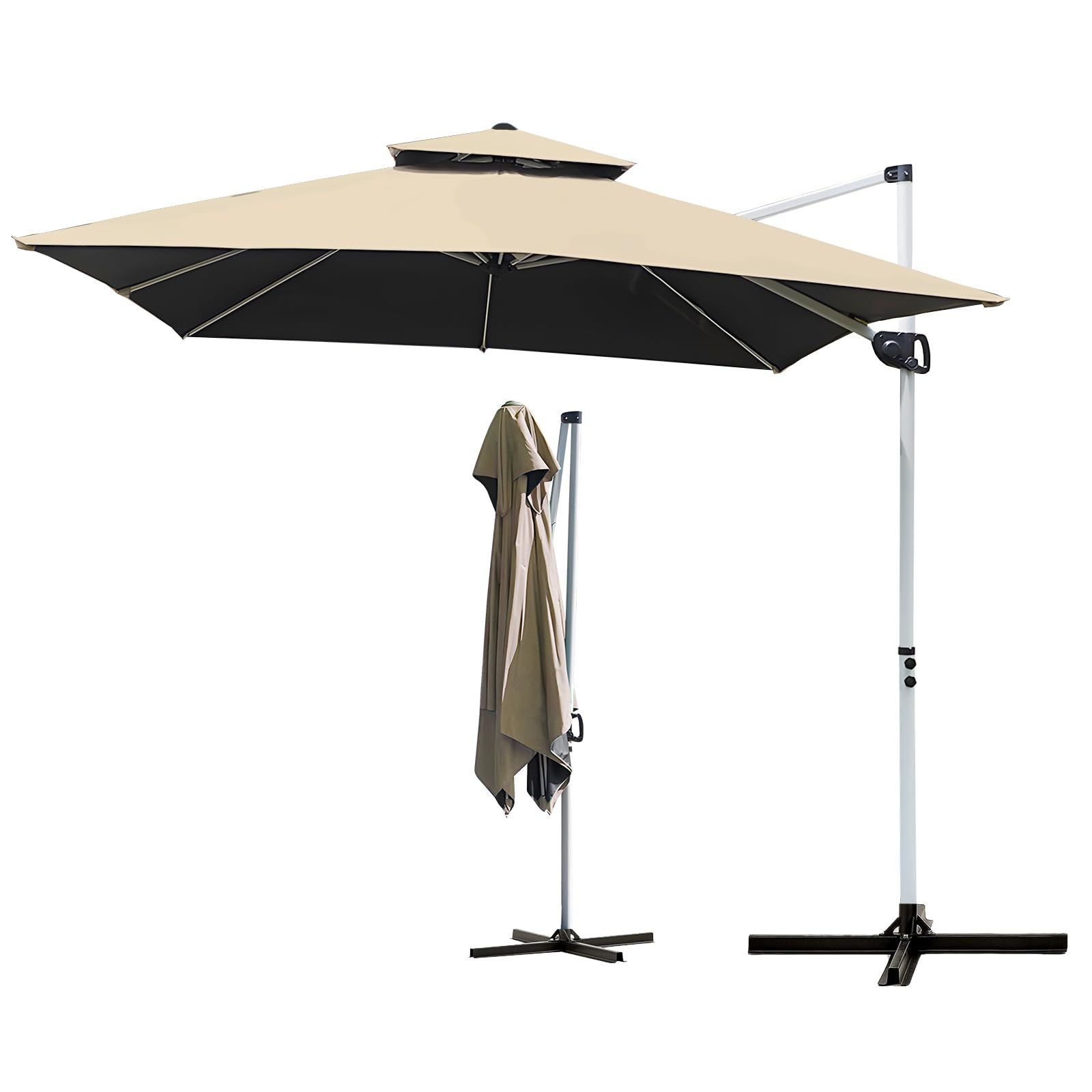 KAIDIDI ハンギングパラソル ガーデンパラソル 大型 250cm 風に強い アルミ支柱 50mm ダブルルーフ UVカット 99% 360度回転 角度調整 アウトドア 庭 テラス 屋外 日除け