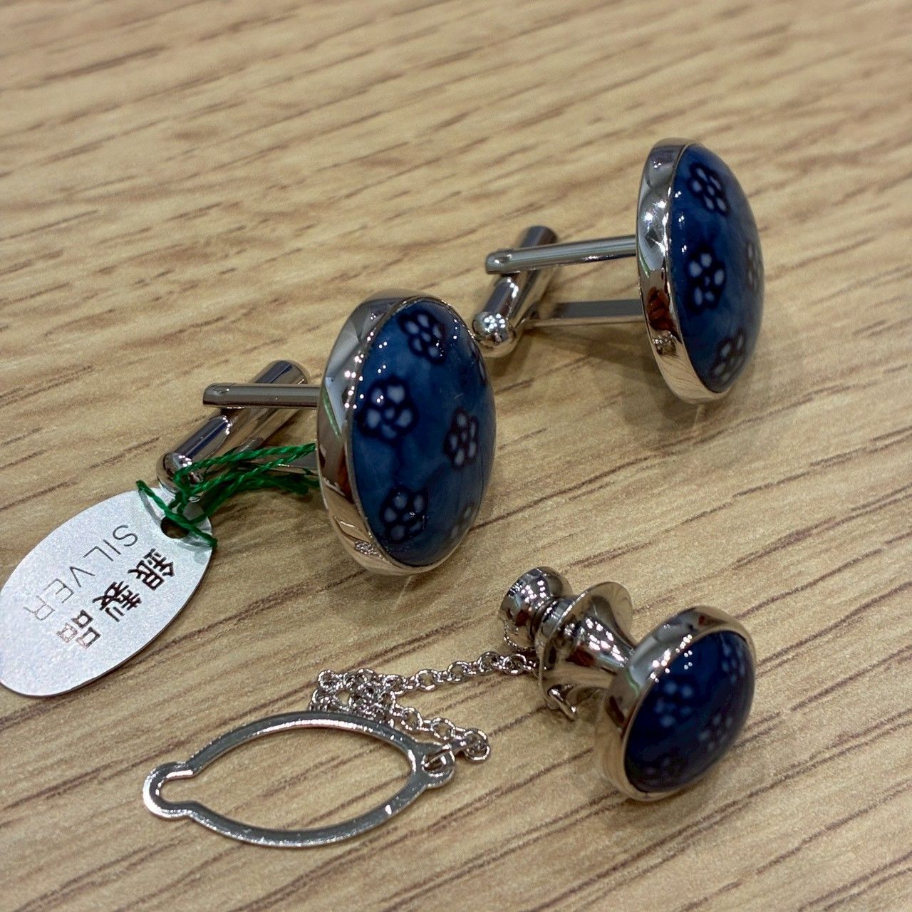 源右衛門カフス 美品】源右衛門窯 カフス ネクタイピン セット 有田焼 SILVER刻印 陶器